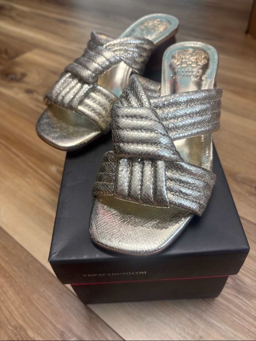 Vince Camuto Gold Braided Metallic Slide Heels